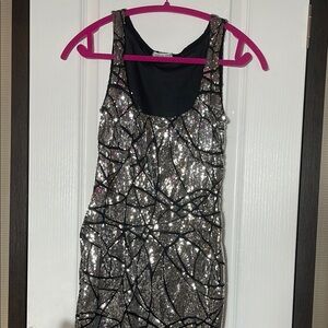 Silver Sequin Sleeveless Dress